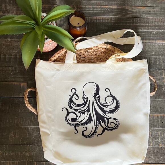 Octopus Tote Bag, Ocean Tote Bag, Sea Life Book Bag - Picture 2 of 3